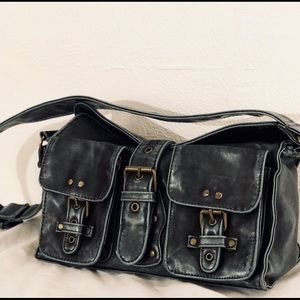 Dark blueish distressed handbag